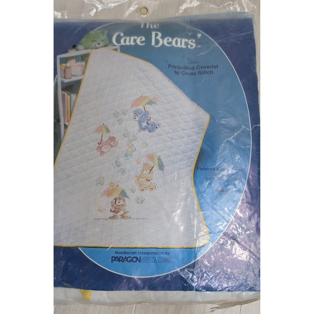 Paragon Needlecraft Care Bears Pre-quilted Baby Crib Coverlet Kit Vintage 2457